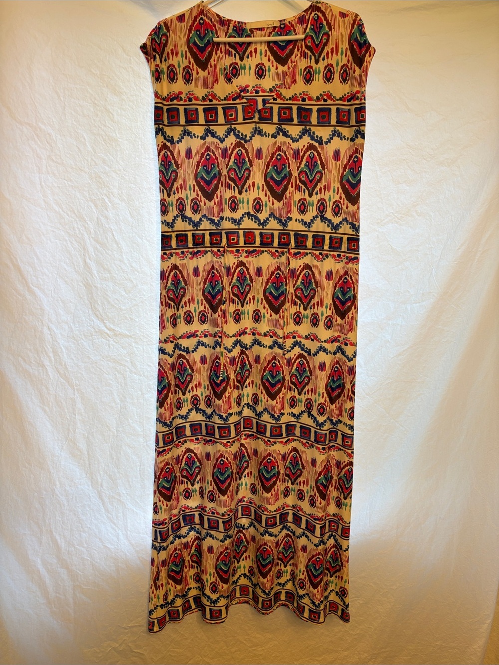 Oui Geometric Ikat Print Cap Sleeve Maxi Dress